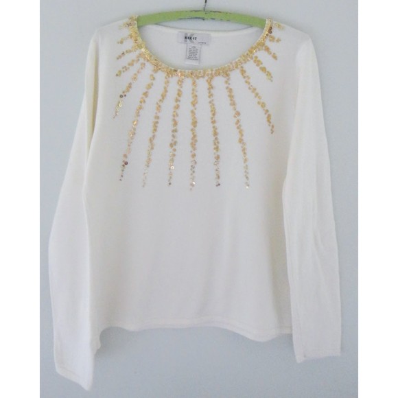 KIKIT SEQUIN SWEATER, IVORY, SIZE L - Picture 9 of 9